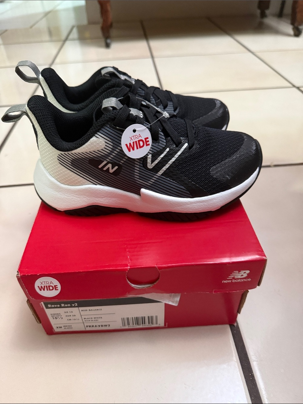 New Balance Kids Black and White Sneakers Xtra Wide